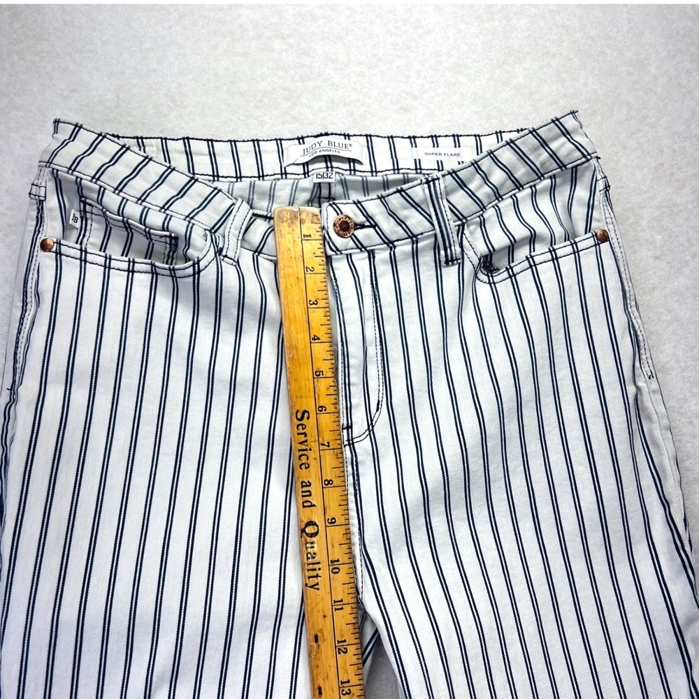 Judy Blue Super Flare Jeans Womens 15/32 White Navy Striped High Rise Western - Picture 16 of 16